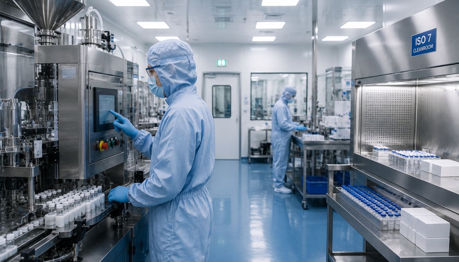 Sterile Produktionsumgebung im europäischen ISO-zertifizierten Labor von Peptiden Online